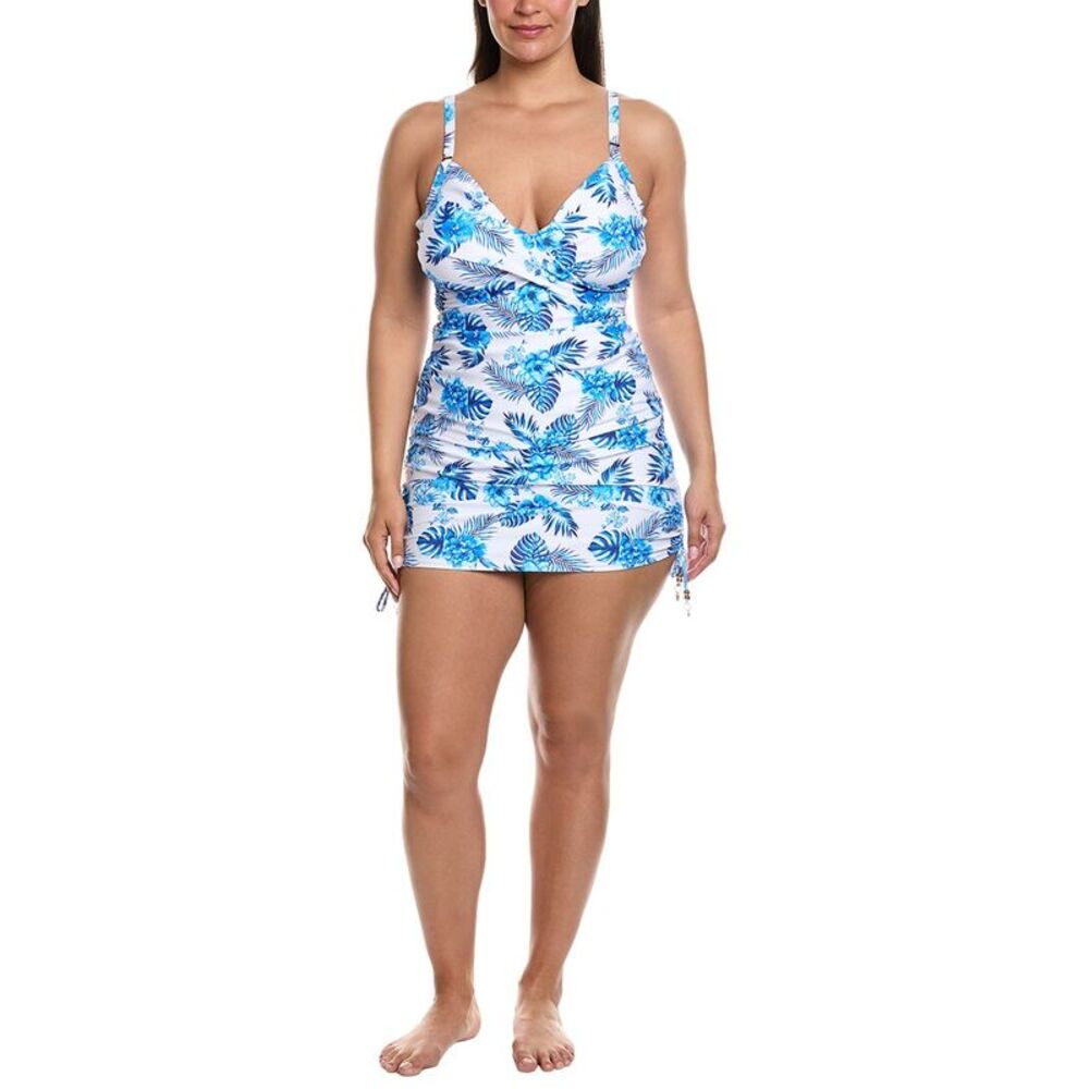 Nicole Miller Womens  2Pc Tankini & Ruched Swim Skirt Set, Blue